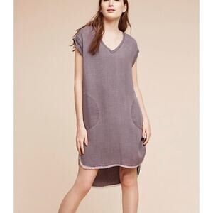 Cloth & Stone Tencel Fringe Dress Womens Size XS Grey High Low Pockets V Neck